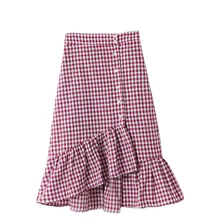 Женская облегающая юбка-Русалка, высокая талия, оборки, бедра, облегающая, в клетку, с принтом, миди юбки, Saias Jupes Falads Femme, Прямая поставка