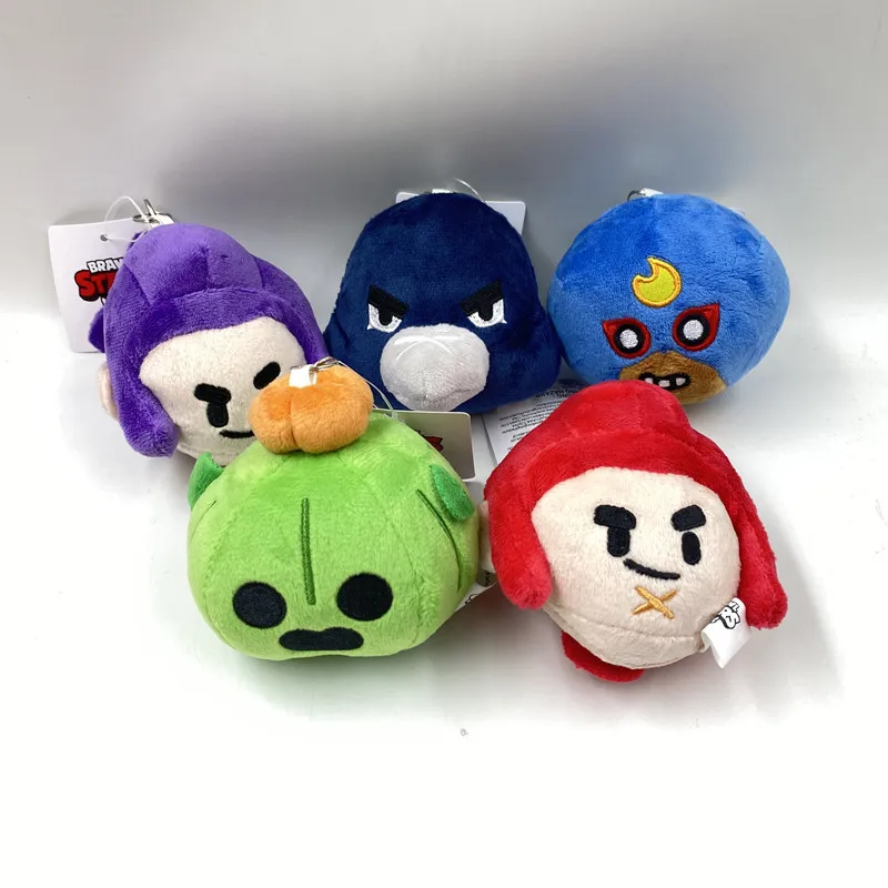 Llavero con colgante de figuras de acción de BrawlING GAME, estrella, Leon, Spike, CROW, Colt, Cactus suave, juguetes de peluche para niños Chico, regalos de nacimiento