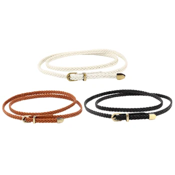 

Hand-Woven Belt Female Pin Buckle Retro Casual Wild Thin Belt Waist Rope Decoration New 1 Set of 3 Pcs