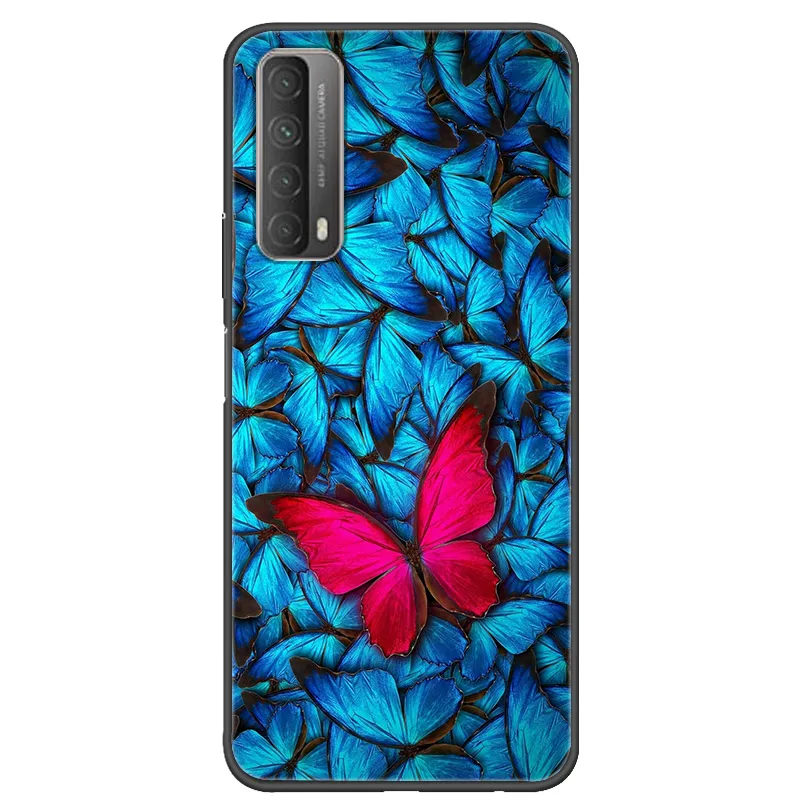 For Huawei P smart 2021 Case Flowers Black Silicone Soft Phone Cases For Huawei P Smart 2021 Cover Fundas Coque on PSmart 2021 huawei phone cover