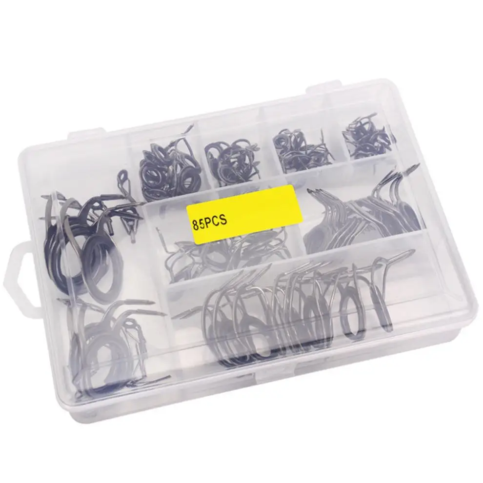 

85pcs/lot Telescopic Sea Fishing Rod Guide Tip Durable High Carbon Steel and Ceramic Rings DIY Repair Kits with Box