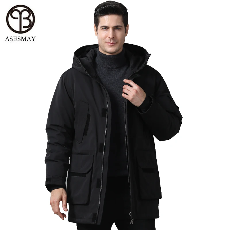 Asesmay мужской пуховик зимнее теплое плотное пальто парки гусиное перо ...