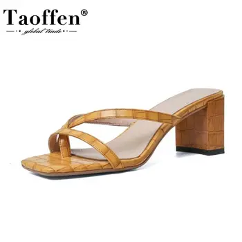 

Taoffen New Women Sandals Shoes Fashion Stone Pattern Slippers Ladies' Thick High Heels Shoes Women Solid Footwear Size 33-40