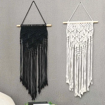 

Bohemian Macrame Woven Wall Hanging Tapestry Handmade Chic Hand-knitted Cotton Rope Art Apartment Dorm Room Home Decoration