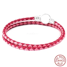 QANDOCCI подлинное 925 пробы серебряные кожаные браслеты, бижутерия Смешанные Розовый тканые дважды для Европейский бусы и амулеты; сезон лето