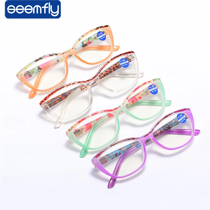 

seemfly Cat Eye Presbyopic Spectacle Anti Blue Ray Reading Glasses Women Ultralight Prescription PC lenses Eyewear +1.0 to +3.5