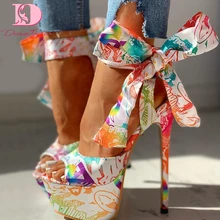Doratasia/ г.; пикантная обувь; обувь на очень тонком высоком каблуке с принтом; босоножки; женские летние босоножки на платформе с ремешком вокруг щиколотки для вечеринок; женские босоножки