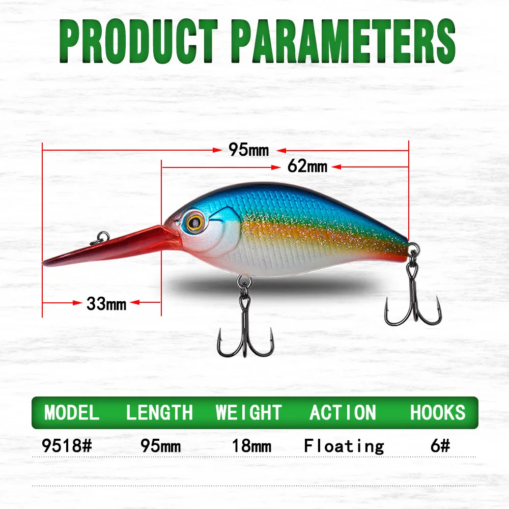 Плавание на глубине Кривошип длинная губа Кривошип с луженым крючком плавающая приманка для рыбалки 95 мм 18 г