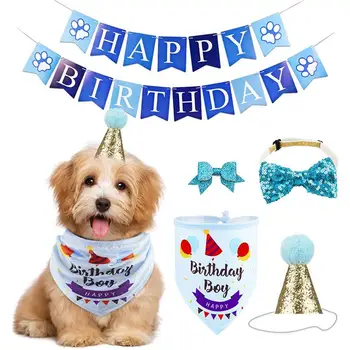 

1 Set Birthday Layout Celebrative Hanging Banner Adorable Saliva Towel Creative Party Hat for Home Puppy Pet