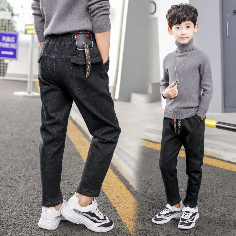 

BOY'S Denim Pants 2019 Autumn Clothing New Style Autumn And Winter Middle And Large Children Western Style Casual plus Velvet Tr