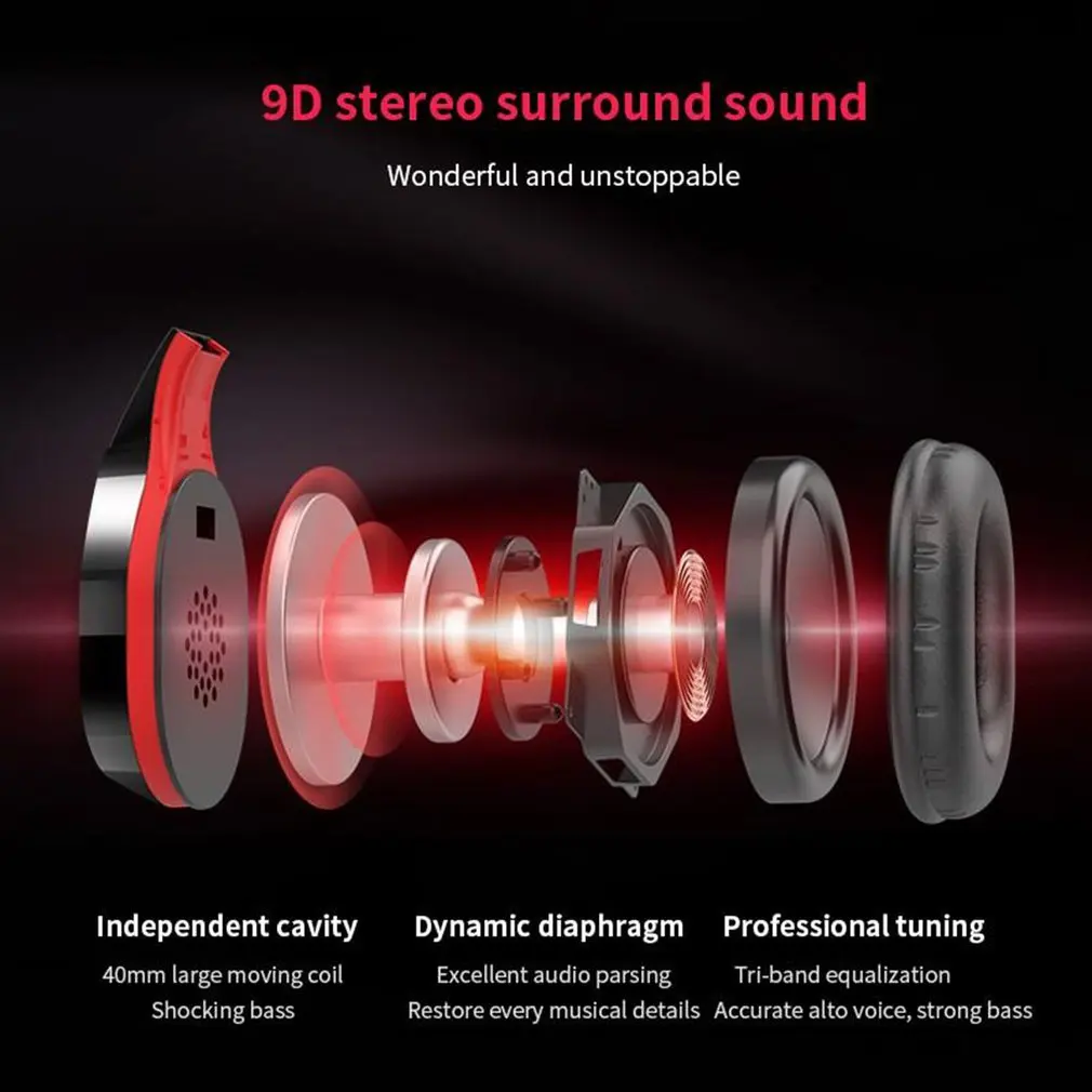 Head mounted Sport Running Earphone Wireless Headphone 9D Surround Sound Stereo Foldable Retractable Computer PC Gaming Headset