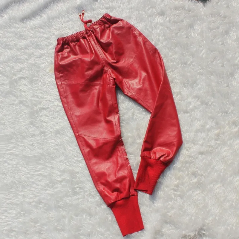 Lady Genuine Joggers Sheepskin Soft Real Leather Trousers Women Casual Multi Color Plus Size Harem Pants Female | Женская одежда