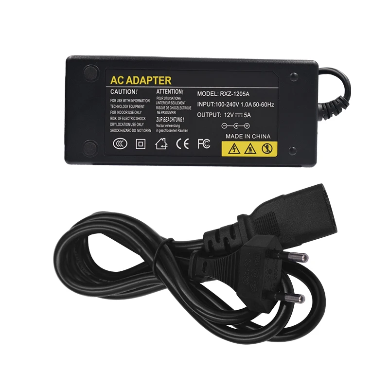 12V5A-AC 100 V-240 V конвертер адаптер питания DC 12V 5A 60 Вт Питание DC 5,5 мм x 2,5 мм для видеонаблюдения DVR для наблюдения за состоянием труб светодиодный свет