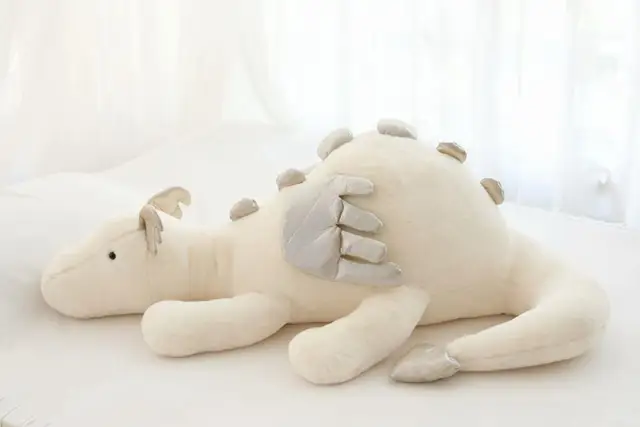 120Cm Flying Dragon Green White Cute Fluffy Dragon with Wings Life-like Pterosauria Pillow Boy Soft  Plush  Doll Toy