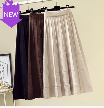 

Elegant Black Skirts Streetwear Spring Autumn Fashion Midi Saia Vintage Skirt Women Knit High Waist A Line Soft Casual