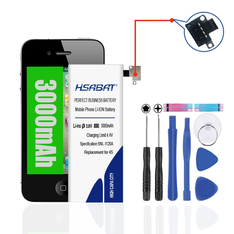 

HSABAT 3000mAh Built-in 0 Cycle Battery for iphone 4S for iphone4S Replacement Batteries Bateria free tools+Sticker