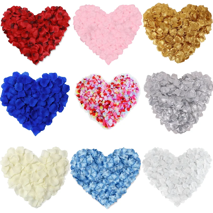 Honoson Lot de 1000 pétales de rose artificiels avec 24 bougies chauffe-plat LED sans flamme en forme de cœur - Décorations spéciales romantiques pour demande en mariage, anniversaire de mariage