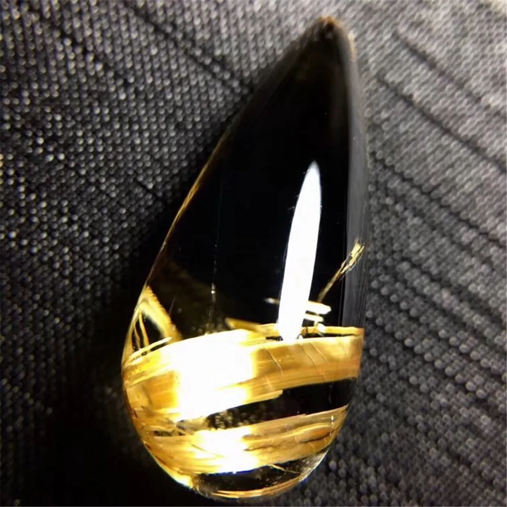

Top Natural Gold Rutilated Quartz Pendant For Women Man Water Drop Crystal 29x14mm Beads Clear Stone Jewelry AAAAA Certificate