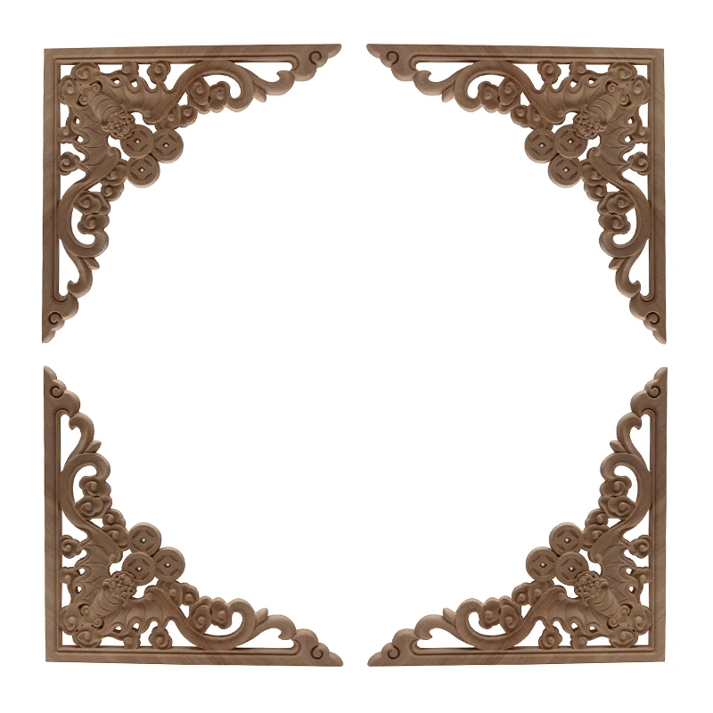 

Wood Applique Wood Frame Onlay Decoration Natural Exquisite Carved Long Leaves Large Rubber Wood Window Corner Home Hot Sale