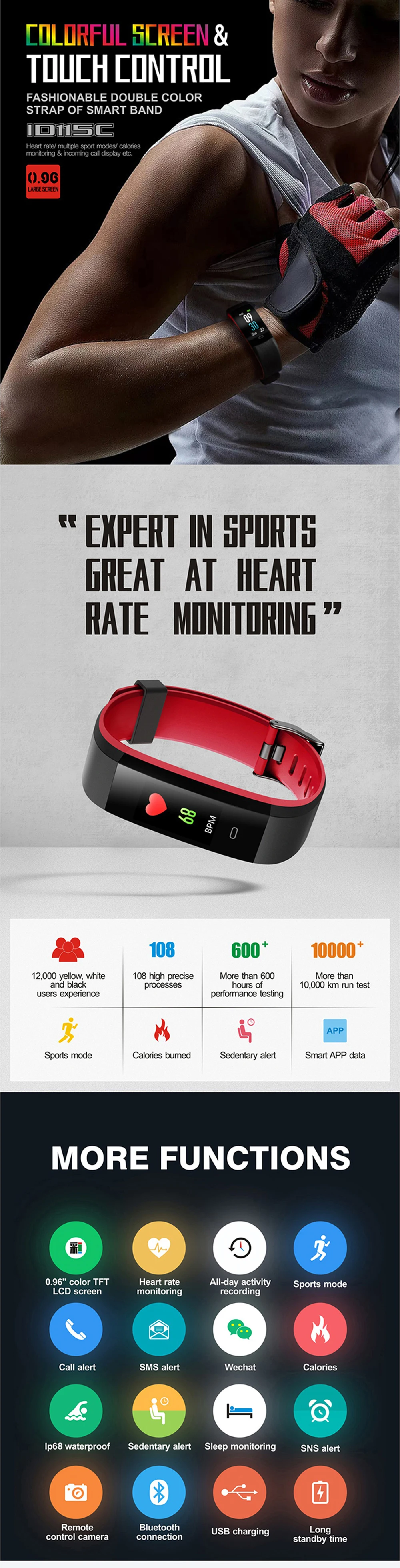 Smart Watch New 115Plus Color HR Sport Smartwatch 24H heart rate monitor Smart Bracelet For Ios Android Smart Band For Men Women