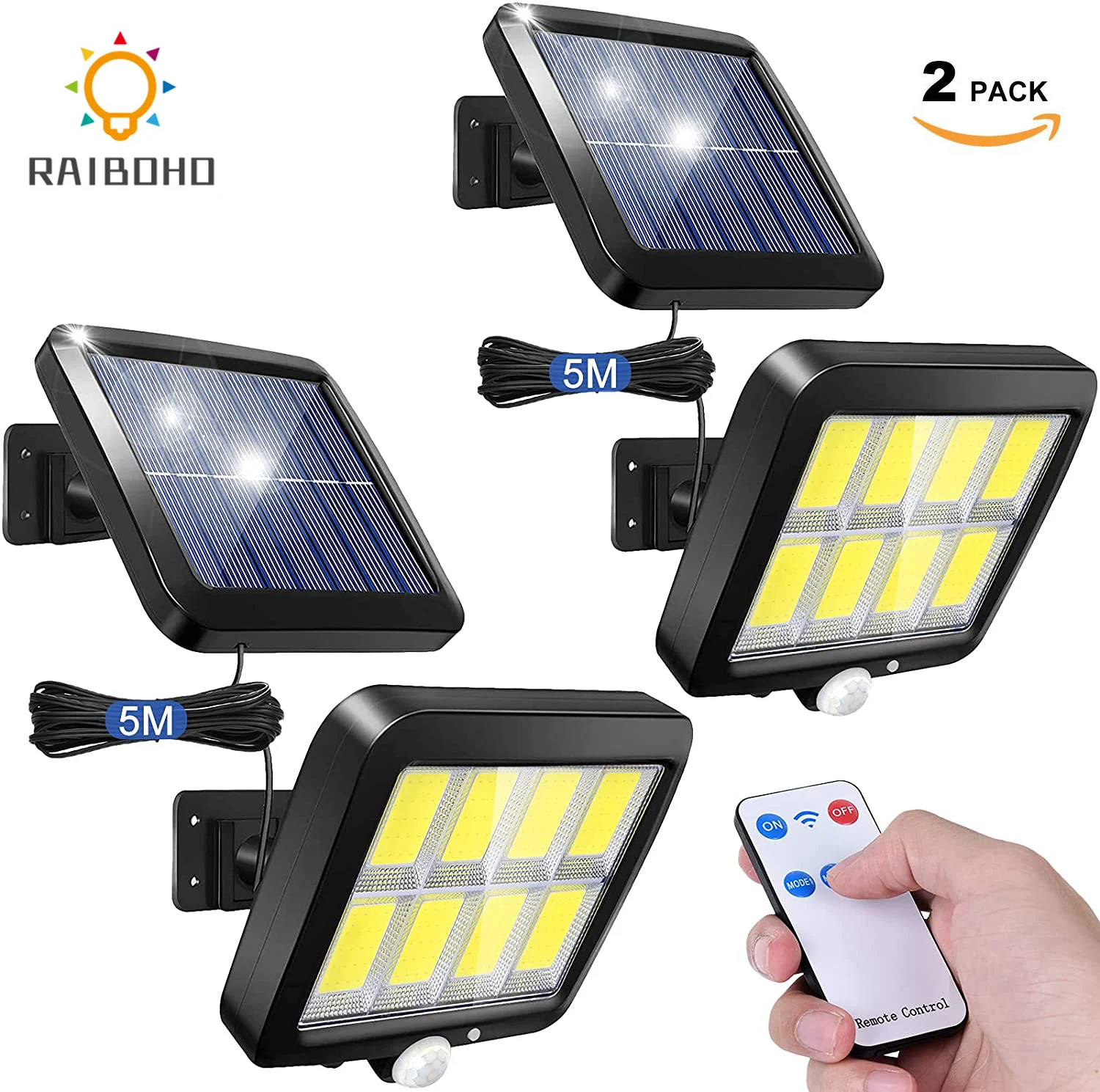 

2Pack Solar Motion Sensor Light Outdoor 120/160 Bright COB LED 3 Working Mode Adjustable Solar Powered Security Flood Light