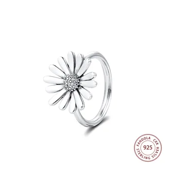 

Authentic 925 Sterling Silver Pave Daisy Flower Statement Rings for Women Fashion Jewelry Wedding Ring Party Bague 2020 New