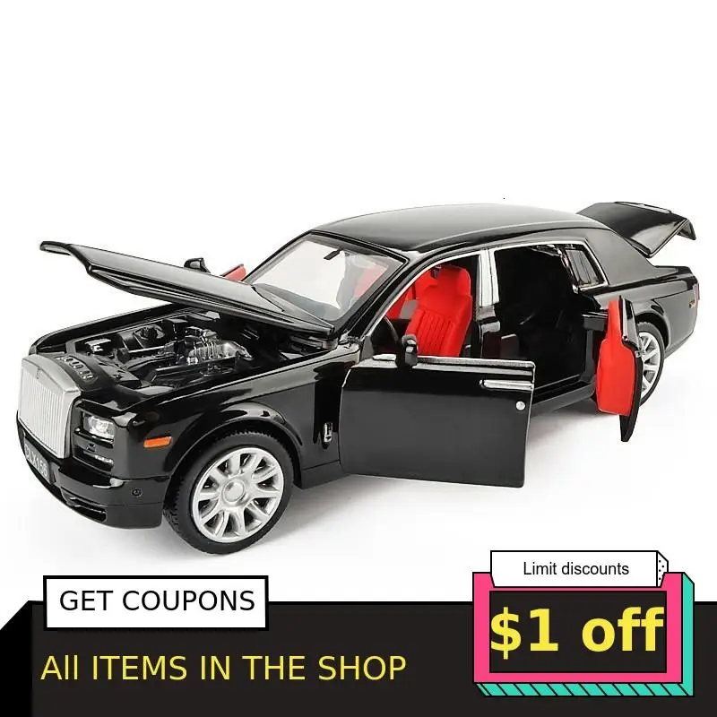 1/32 Rolls Royce Phantom черный корпус из литого сплава звук и свет назад к шести дверям