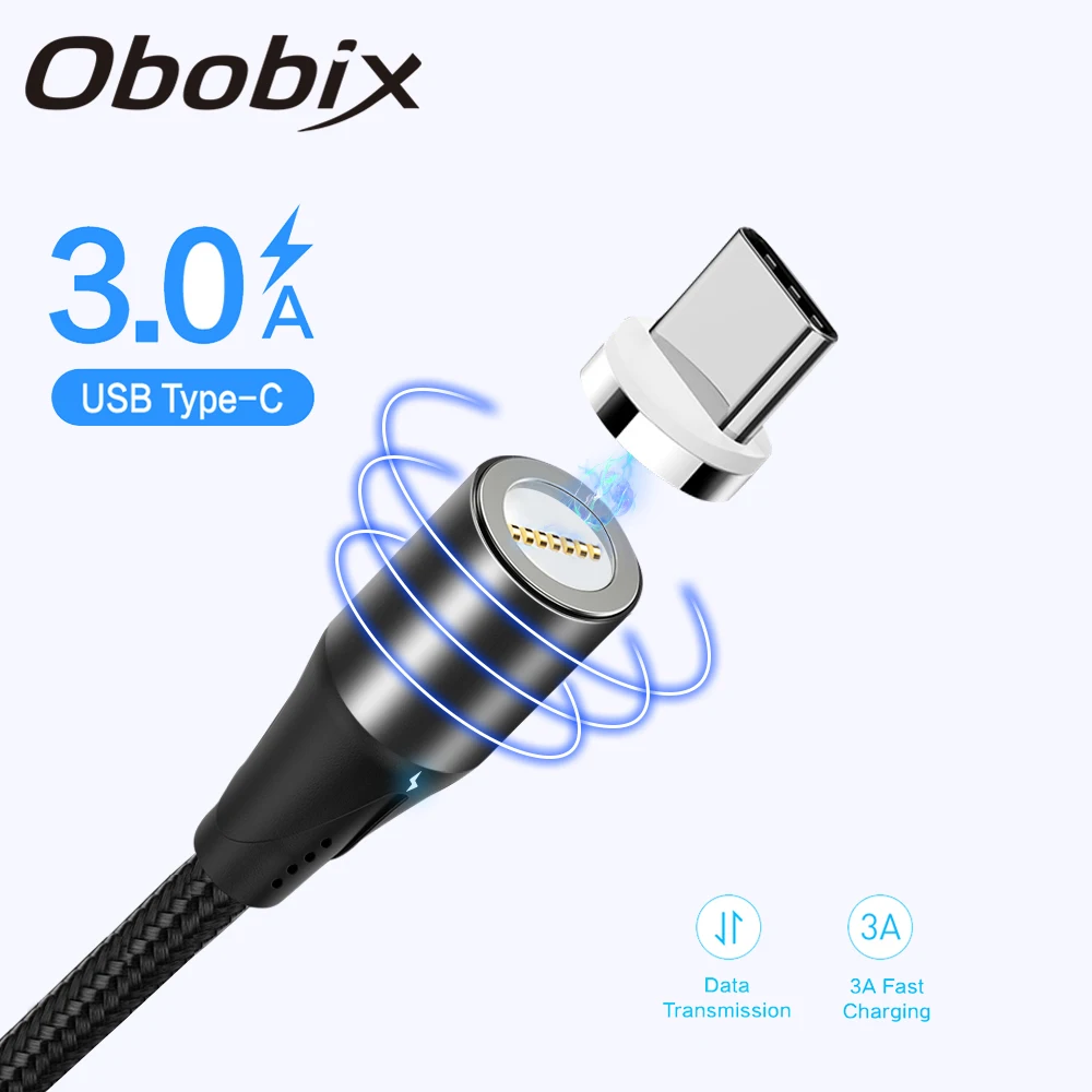 Магнитный кабель Obobix USB type C для зарядки Xiaomi Redmi Note 7 8, кабель для передачи данных usb type C, магнитный кабель для быстрой зарядки телефона