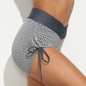 

2020 new ladies drawstring yo-ga shorts high waist sexy sports tight hips running fitness shorts Gym Sportwear Cross Waist