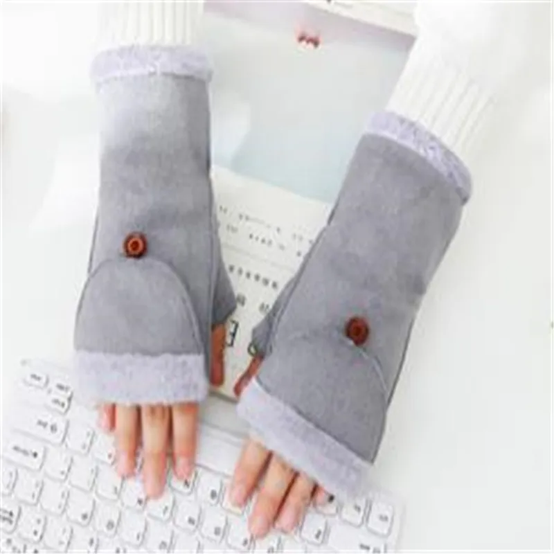 Более Зимние новые милые плюшевые искусственная замша флип половина относится к теплым офисным перчатки без пальцев студентов написать женский ST-062