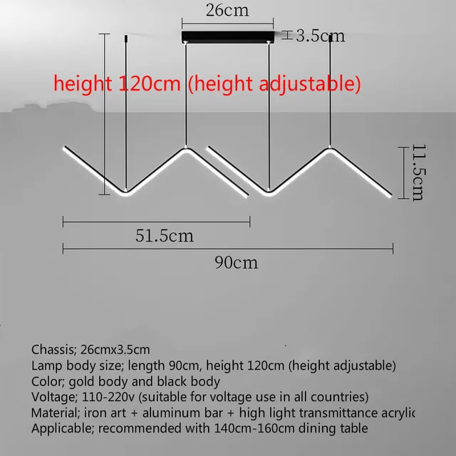 Modern LED dining room chandelier lighting Nordic restaurant long hanging lights office fixtures Bar illumination study lamps L90cm