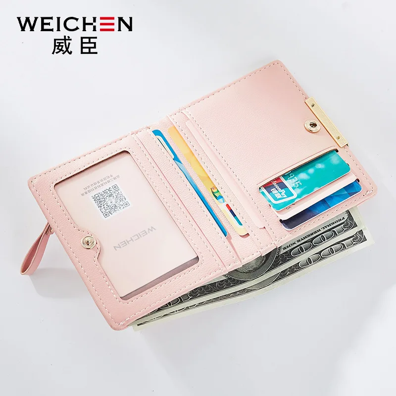 WEICHEN short lady wallet Korean version of small fresh two fold student bag simple generous doka bit buckle zero wallet