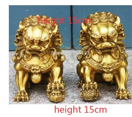 

free swhipping Collectable A pair 4.5inch high chinese feng shui brass foo fu dog lion statue home decoration crafts
