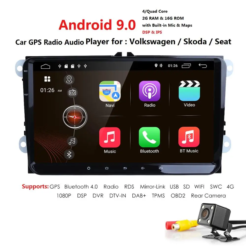 Discount 2GRAM+16GROM Android9.0 9inch Car NODVD for Volkswagen SKODA GOLF 5 Golf 6 POLO PASSAT B7 T5 CC TIGUAN car gps stereo SWC DAB BT 0