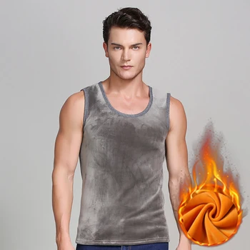 

Thicken Thermo Lingerie Sleeveless Male Solid Gray Winter Warm Thermal Underwer Vest Tight Men Cotton Sweater Large Size 3XL