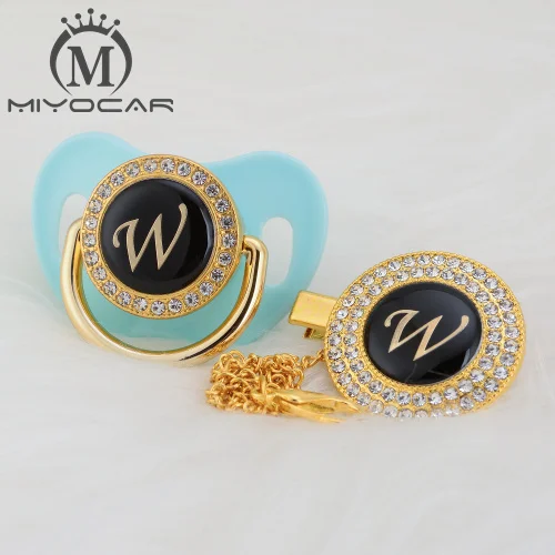 LW-7 6-18M BLING name Initial letter W elegant silver bling pacifier and pacifier clip BPA free dummy bling unique design SGS pass LW - Цвет: LW-7 6-18M