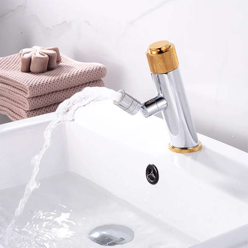 

Black Chrome Gold Brass Bathroom Basin Faucet Dual Mode Water Outlet 720 Rotation Desk Mount Hot Cold Mixer Kitchen Accessories