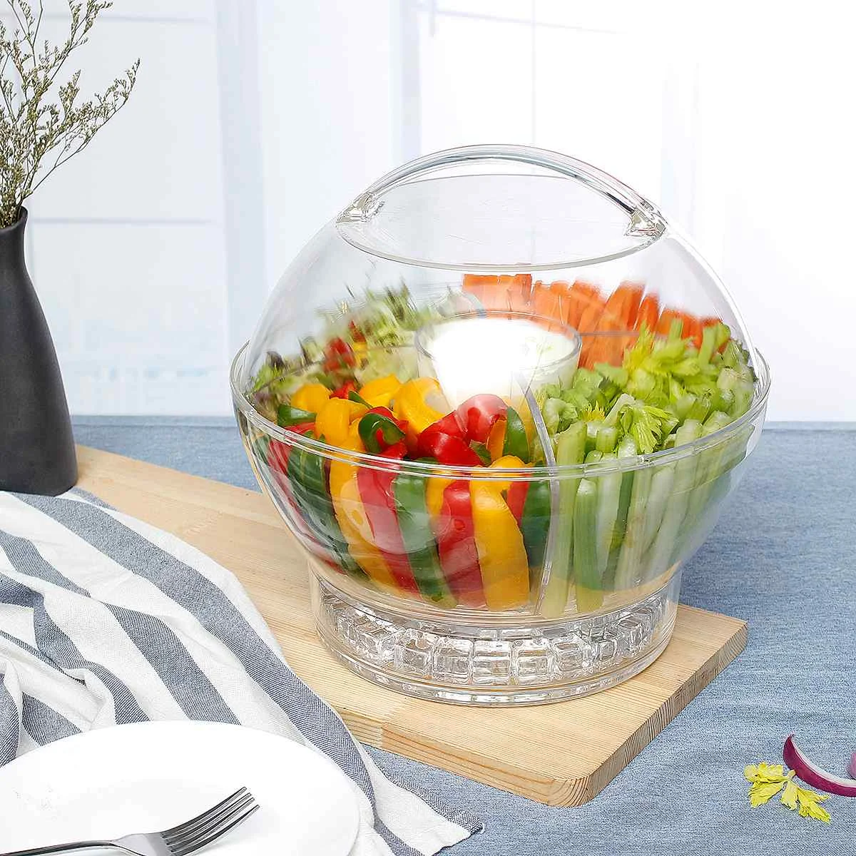 

New Clear Kitchen Vegetable Fruit Salad Bowl Portable Food Storage Container Organizer Transparent Tableware Dinnerware Tools