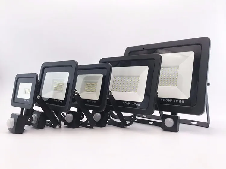 20 шт. Новый ультратонкий открытый светодиодный потока лампы 10 W 20 W 30 W 50 W ПИР Montion Сенсор Ac85-265v IP65 линейный индукционный прожектор
