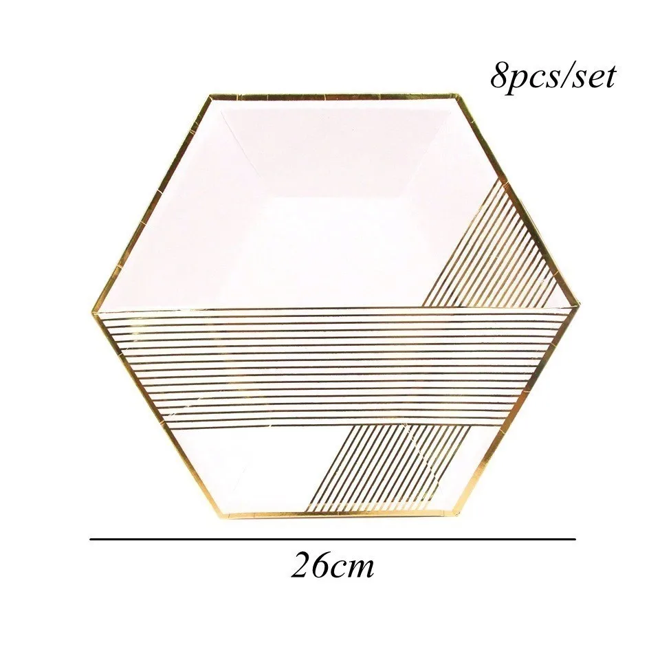 8pcs whitegold plate Одноразовая посуда День рождения воздушные шары позолота бумажный стакан с соломинкой украшение стола свадебные принадлежности бумажные салфетки для декупажа - Цвет: 8pcs whitegold plate