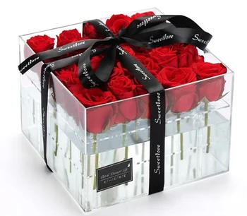 

Acrylic Clear Rose Packging Box Fresh Flower Storage Case Rose Display Stand Rose Holder Gift Birthday Organizer Rack