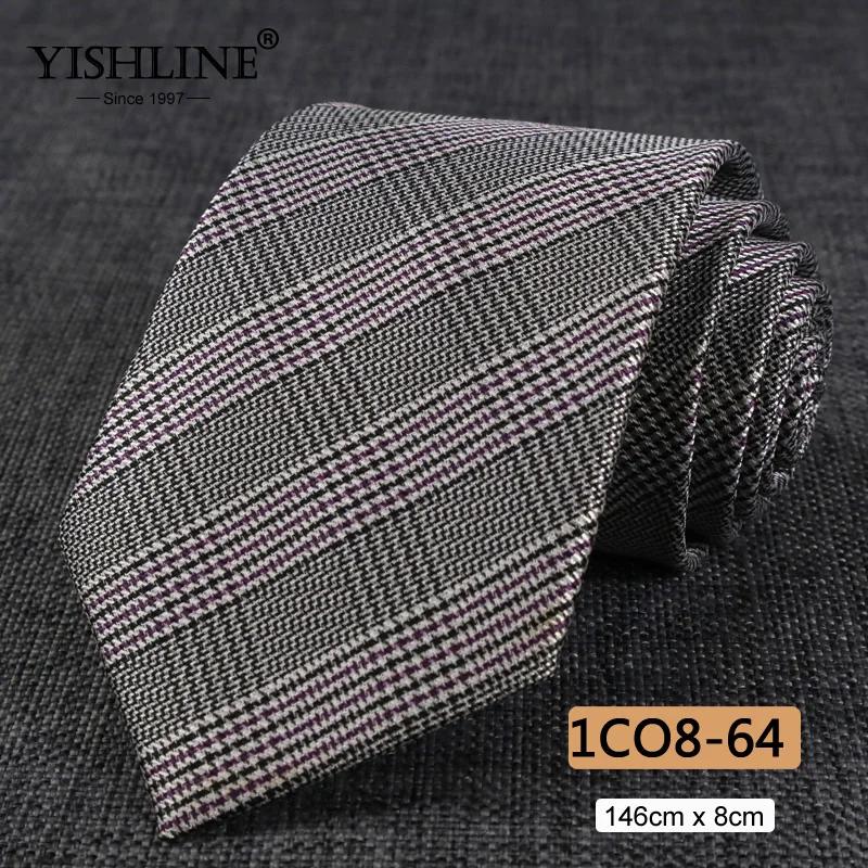 1CO8-64 YISHLINE, распродажа, 8 см, мужские галстуки, классический галстук, синий, для мужчин, в полоску, в клетку, серый, розовый, деловой галстук для жениха, свадебные аксессуары - Цвет: 1CO8-64