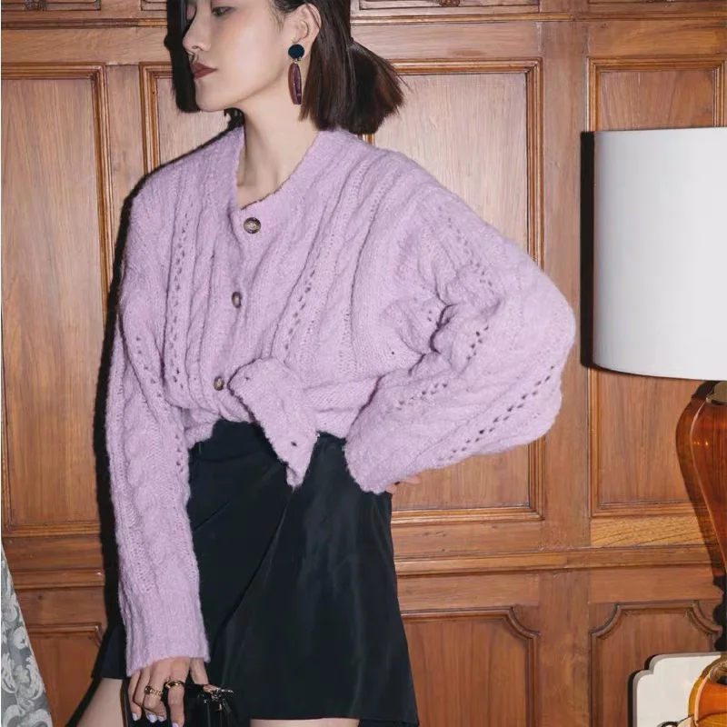  Women Sweaters Wool New 2019 Autumn Winter Hollow Out Knitted Sweater Single Breasted Cardigan Lady