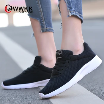 

WWKK 2019 Autumn Sneakers Women Flat Shoes Female Casual Lace-up Breathable Mesh Sneakers Ladies Shoes Woman Walking Shoes