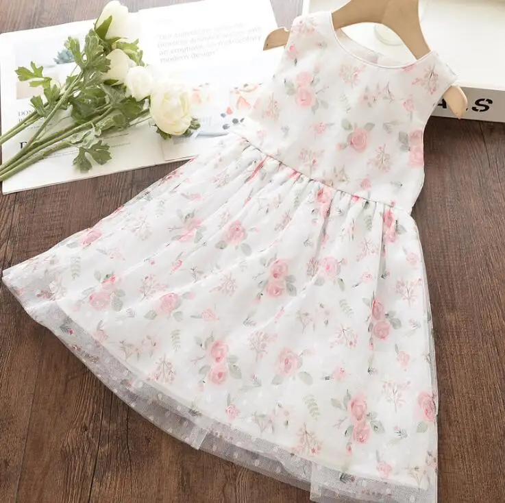 Г. Летние модные хлопковые сетчатые платья-майки с принтом для девочек; платье принцессы; милое детское платье; 6 шт/лот;