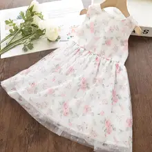 Г. Летние модные хлопковые сетчатые платья-майки с принтом для девочек; платье принцессы; милое детское платье; 6 шт/лот;