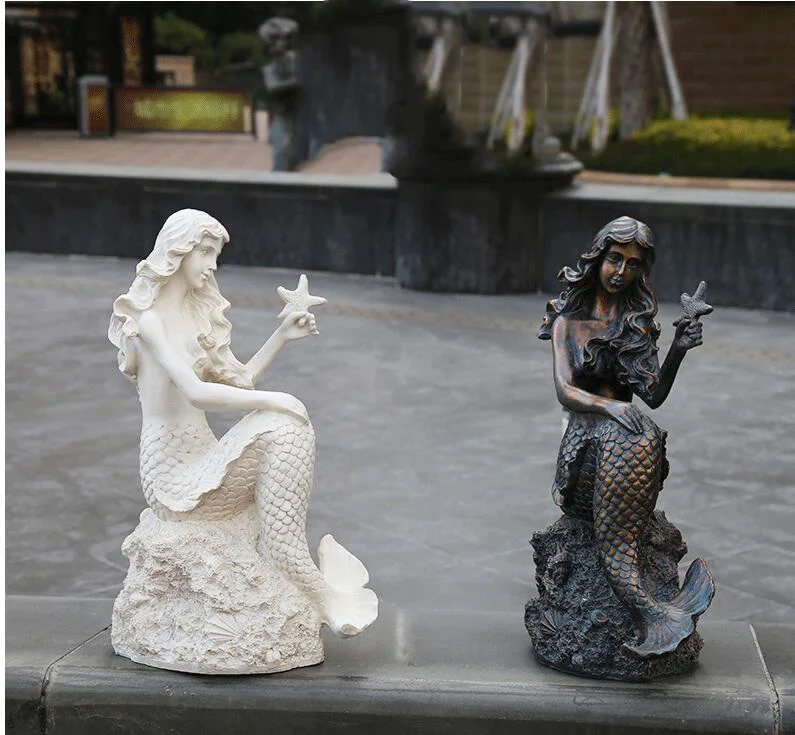 Садовый двор Русалка из смолы скульптура животного украшение наружный парк