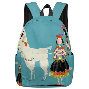 

Peruvian Comic Alpaca Female Traditional Costume Cartoon Backpack College Students Laptop Backpack Book Bag Casual School Bag