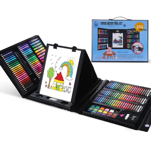 208 Piece Art Set For Kids & teenagers 2 Color Available Blue Pink It  includes : 12 mini markers 24 water color pens 48 oil pastels24…