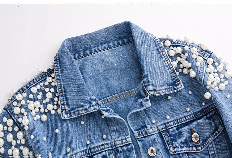 price cut  Rlyaeiz Chaquetas Mujer Autumn Europe Fashion Streetwear Denim Jacket Women Hand-studded Beading Sh